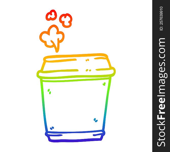 Rainbow Gradient Line Drawing Cartoon Coffee Cup