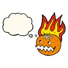 Cartoon Flaming Pumpkin With Thought Bubble Stock Images