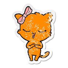 Distressed Sticker Of A Cartoon Cat With Bow On Head Stock Photography