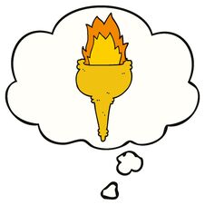 Cartoon Flaming Torch And Thought Bubble Stock Photo