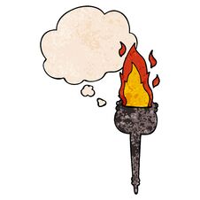 Cartoon Flaming Chalice And Thought Bubble In Grunge Texture Pattern Style Stock Photo