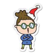 Sticker Cartoon Of A Woman Wearing Spectacles Wearing Santa Hat Royalty Free Stock Photos