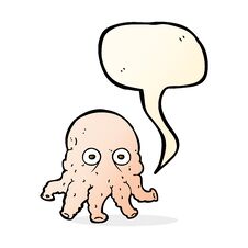Cartoon Alien Squid Face With Speech Bubble Stock Image