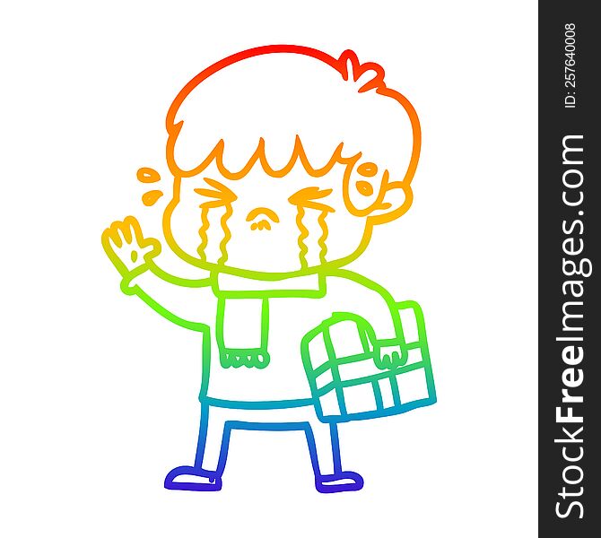 Rainbow Gradient Line Drawing Crying Boy Cartoon