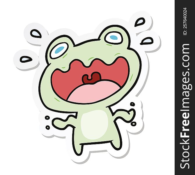Sticker Of A Cartoon Frog Frightened
