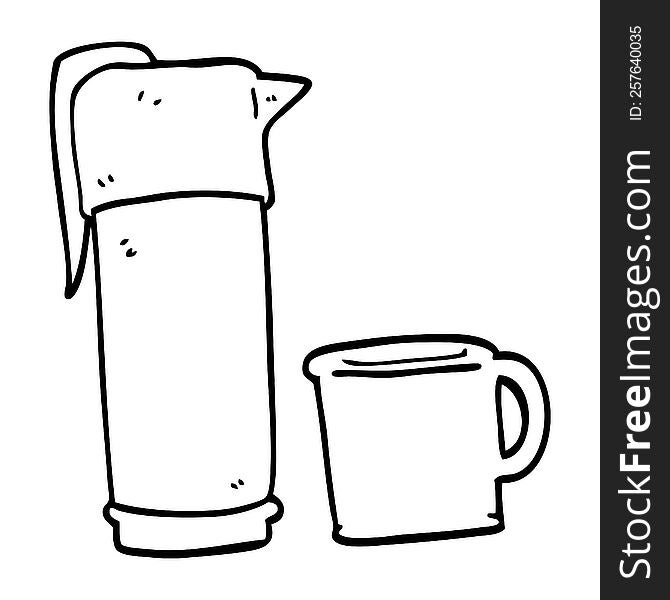 line drawing cartoon coffee thermos