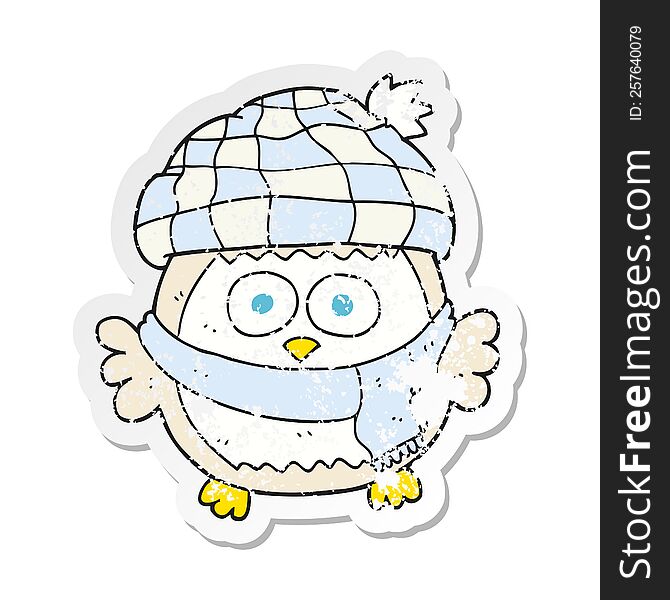 Retro Distressed Sticker Of A Cartoon Cute Little Owl