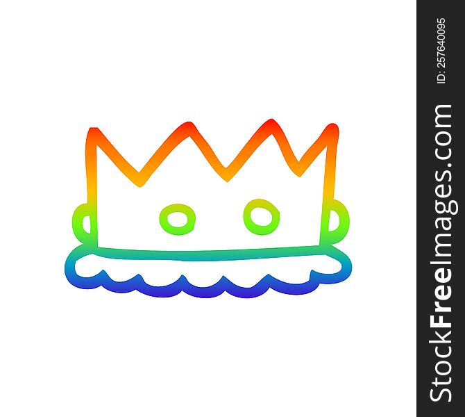 rainbow gradient line drawing of a cartoon silver crown