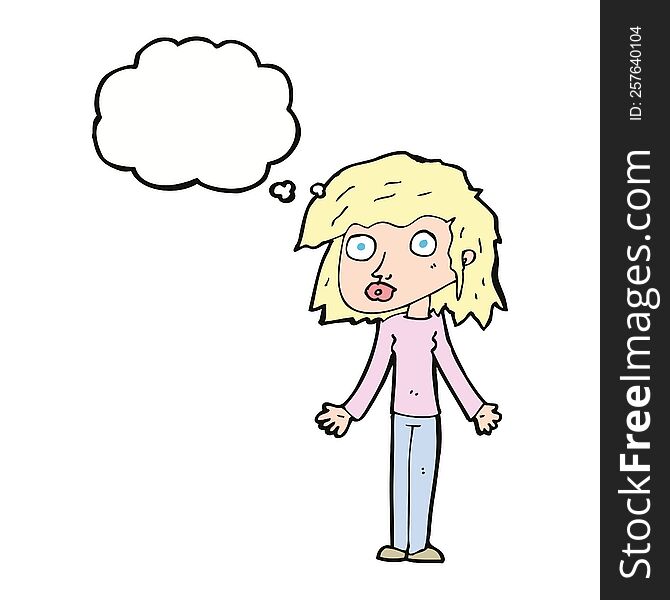 Cartoon Girl Shrugging Shoulders With Thought Bubble