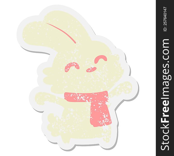 Rabbit With Scarf Yawning Grunge Sticker