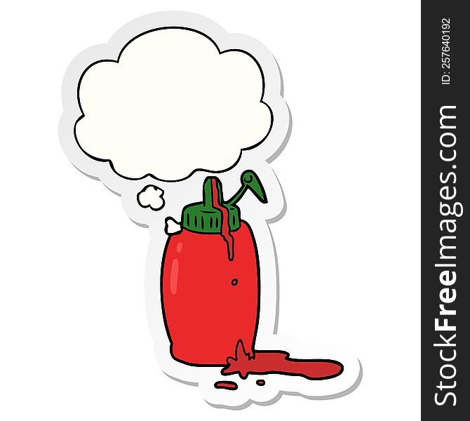 cartoon ketchup bottle with thought bubble as a printed sticker