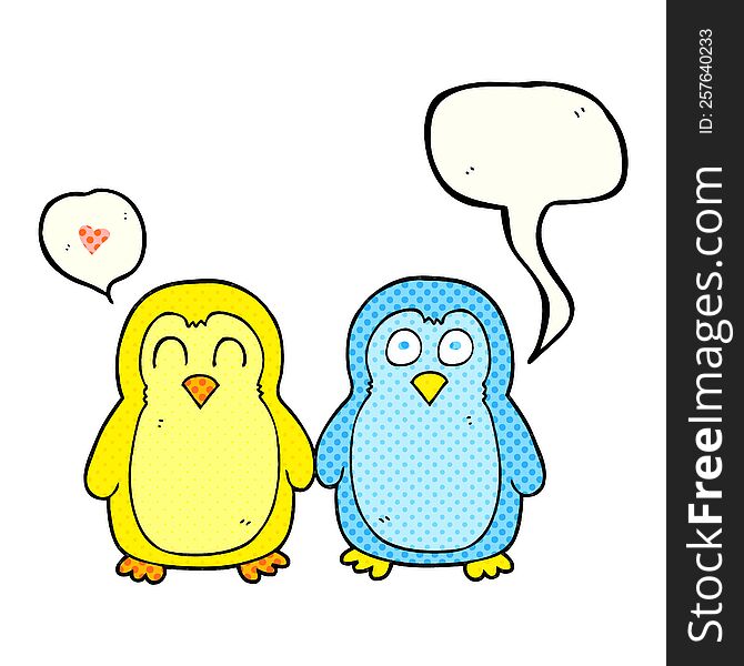 freehand drawn comic book speech bubble cartoon birds holding hands