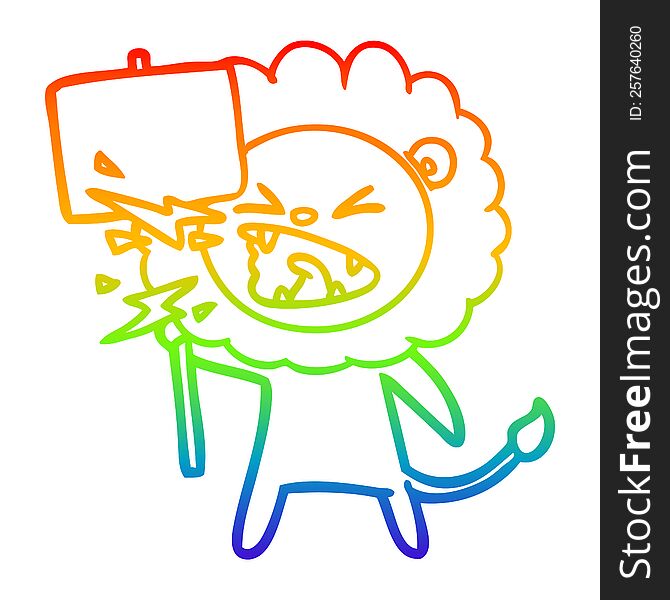 rainbow gradient line drawing of a cartoon roaring lion protester
