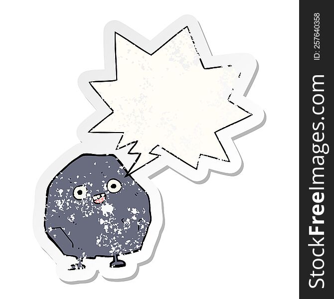 Cartoon Rock And Speech Bubble Distressed Sticker