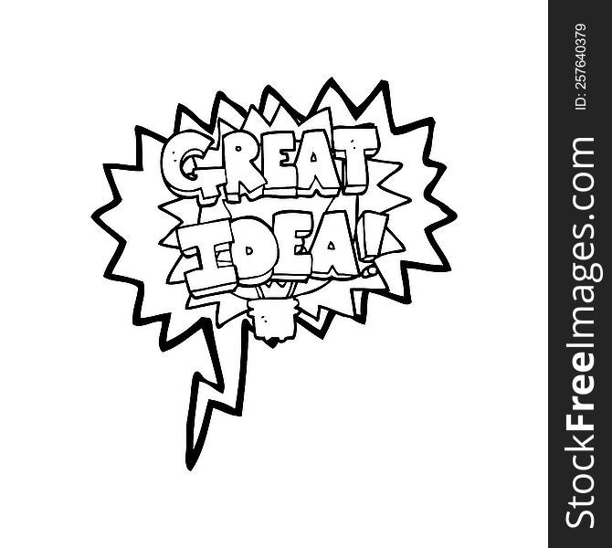 freehand drawn speech bubble cartoon GREAT IDEA! symbol