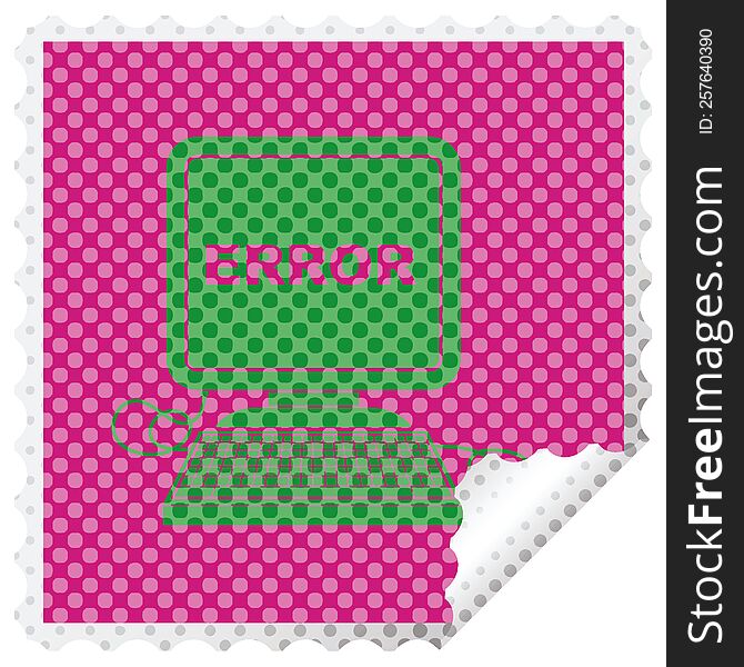 computer error vector illustration square peeling sticker. computer error vector illustration square peeling sticker