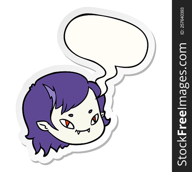 Cartoon Vampire Girl Face And Speech Bubble Sticker