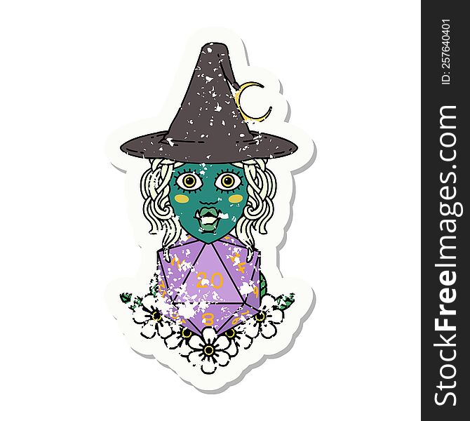 Retro Tattoo Style half orc witch with natural twenty dice roll. Retro Tattoo Style half orc witch with natural twenty dice roll