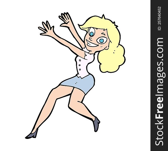 Cartoon Happy Woman Jumping