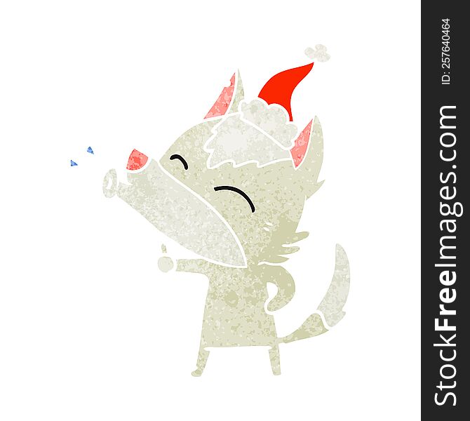 Howling Wolf Retro Cartoon Of A Wearing Santa Hat