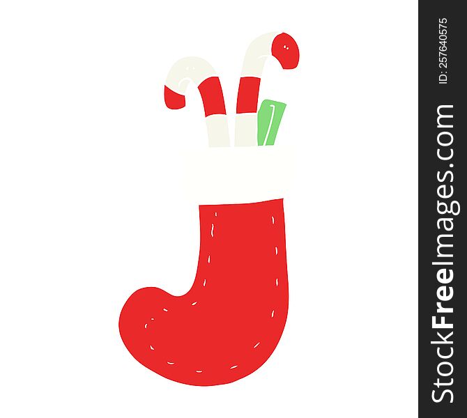 Flat Color Illustration Of A Cartoon Christmas Stocking