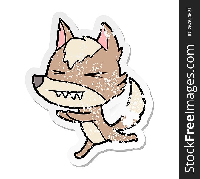 distressed sticker of a angry wolf running