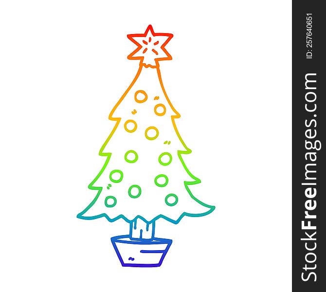 Rainbow Gradient Line Drawing Cartoon Christmas Tree