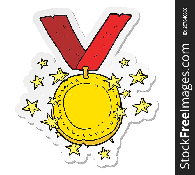 sticker of a cartoon sparkling gold medal