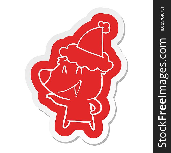Laughing Bear Cartoon  Sticker Of A Wearing Santa Hat