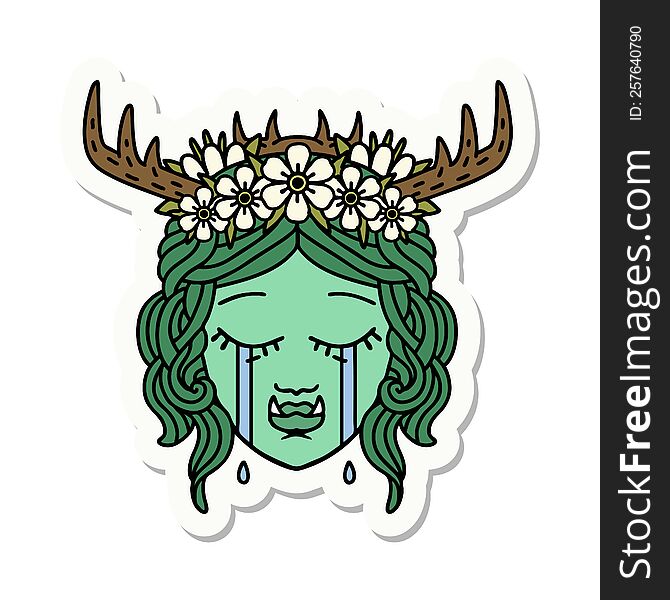 Sad Half Orc Druid Character Face Sticker