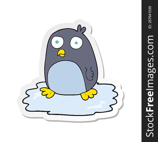 sticker of a cartoon penguin on ice