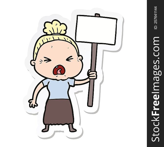 Sticker Of A Cartoon Angry Old Woman