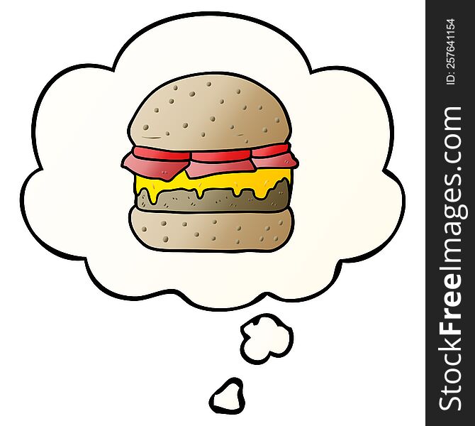 Cartoon Burger And Thought Bubble In Smooth Gradient Style