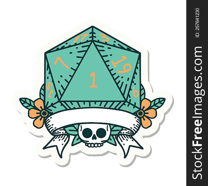 Natural One D20 Dice Roll Sticker