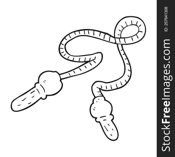 freehand drawn black and white cartoon skipping rope
