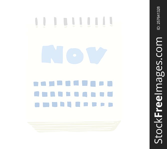 flat color illustration of a cartoon calendar showing month of november