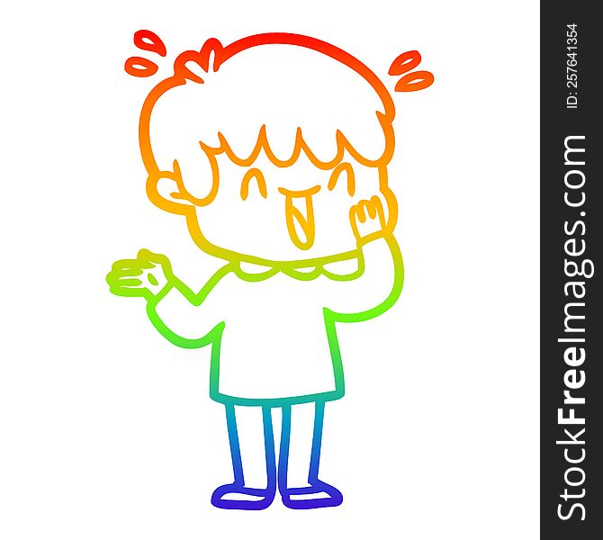 rainbow gradient line drawing of a cartoon laughing boy