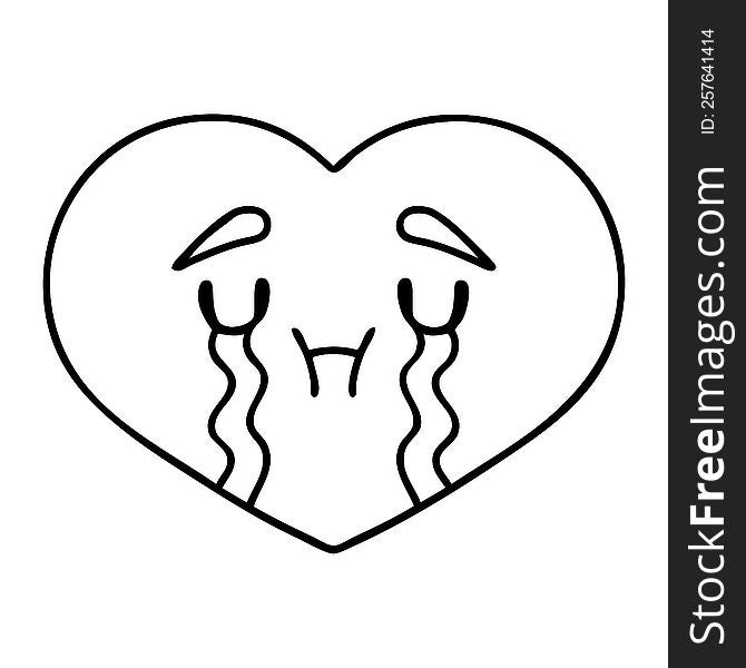 line doodle of a crying love heart