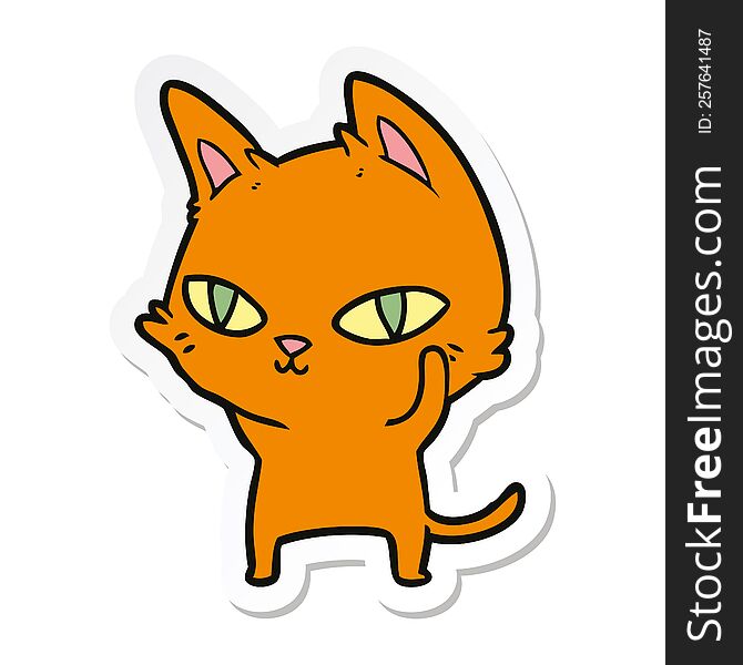 sticker of a cartoon cat with bright eyes