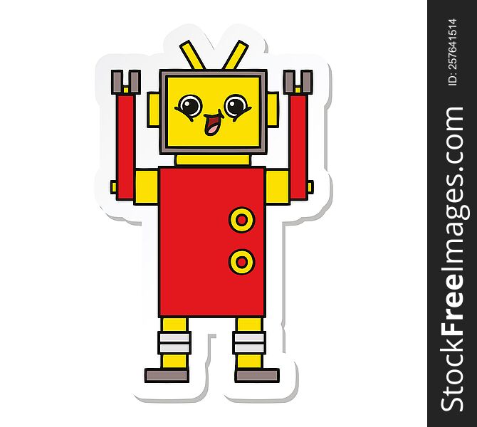 sticker of a cute cartoon happy robot