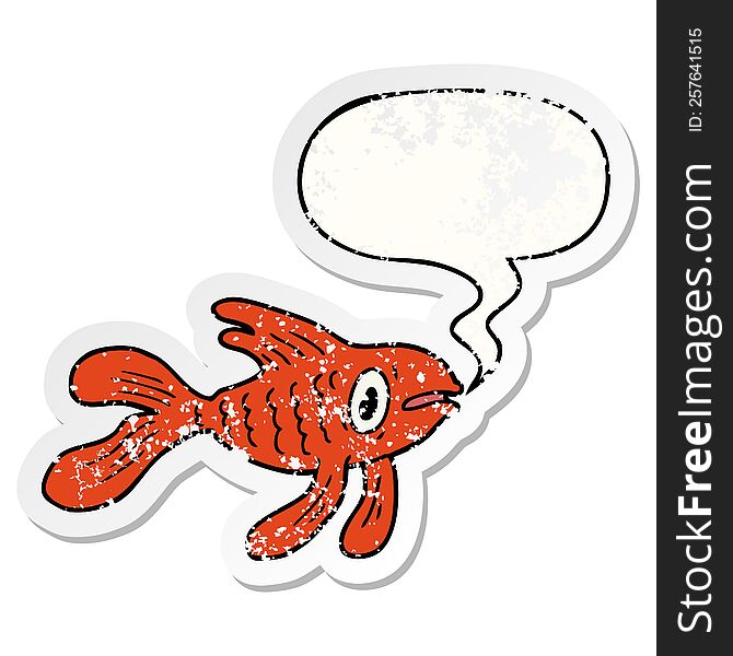 Cartoon Fish And Speech Bubble Distressed Sticker