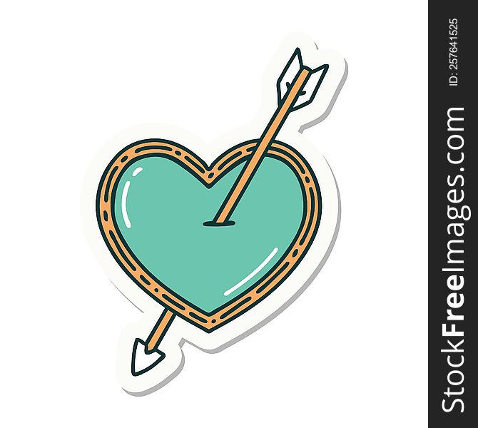 sticker of tattoo in traditional style of an arrow and heart. sticker of tattoo in traditional style of an arrow and heart
