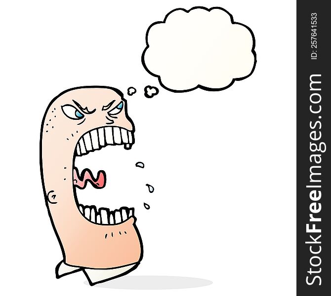 cartoon furious man shouting with thought bubble