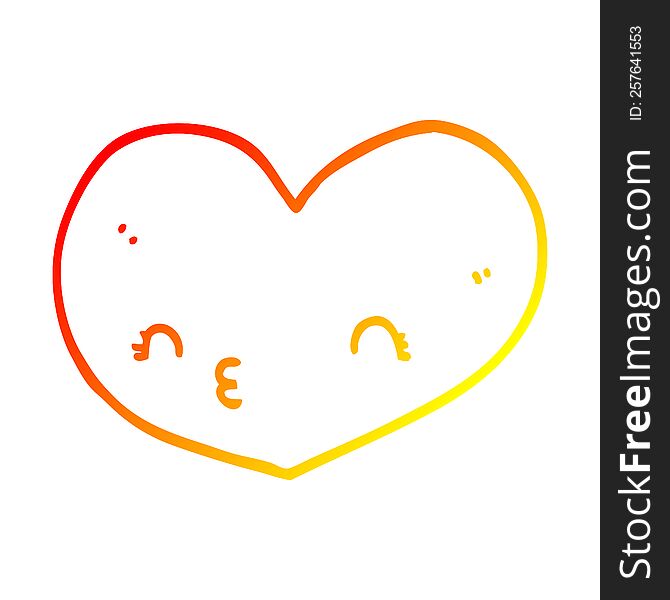 Warm Gradient Line Drawing Cartoon Heart With Face