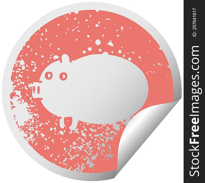 Distressed Circular Peeling Sticker Symbol Fat Pig