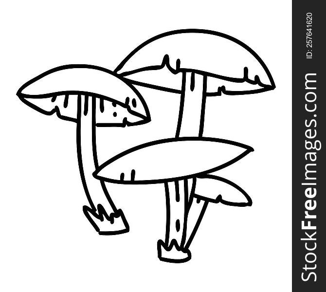 line doodle mushrooms growing wild and free. line doodle mushrooms growing wild and free