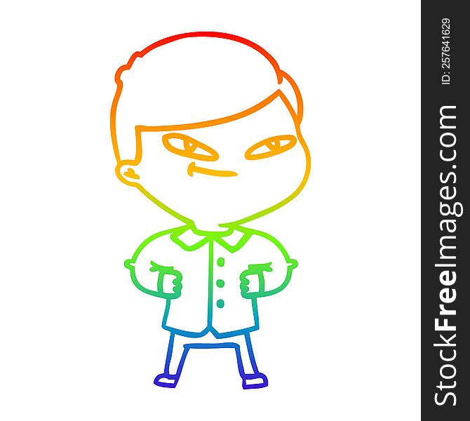 Rainbow Gradient Line Drawing Cartoon Confident Man