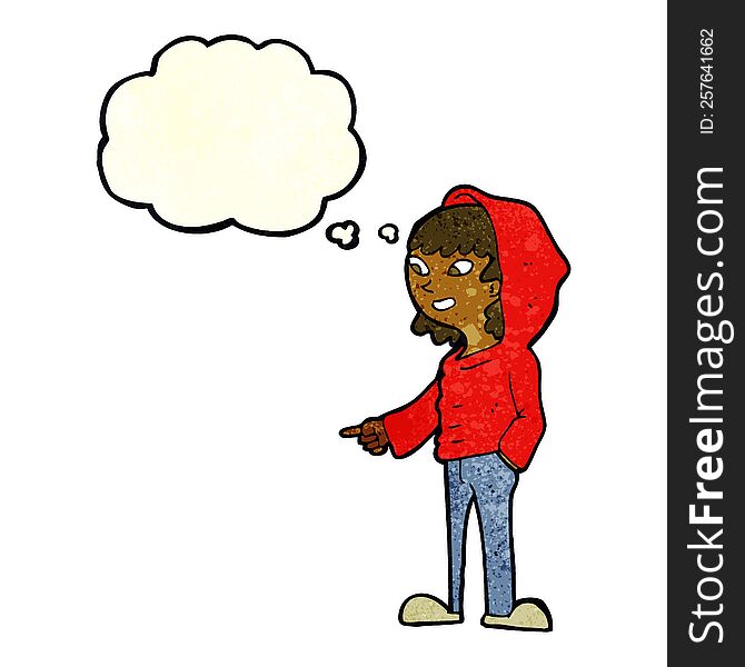 cartoon pointing teenager with thought bubble