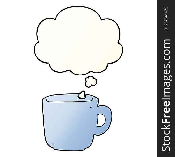 cartoon coffee cup and thought bubble in smooth gradient style