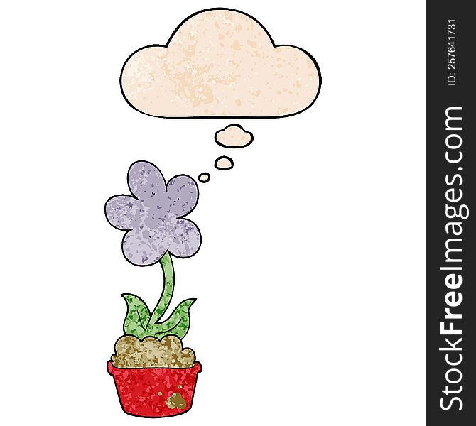 cute cartoon flower with thought bubble in grunge texture style. cute cartoon flower with thought bubble in grunge texture style